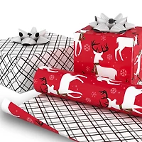 Hallmark Reversible Christmas Wrapping Paper (Reindeer and Holiday Plaid)