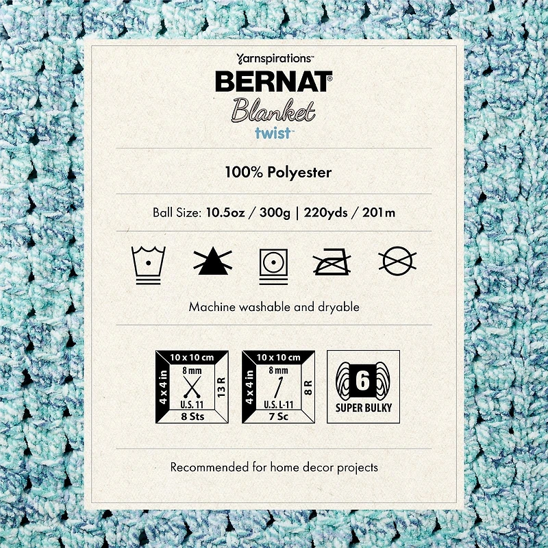 Bernat® Fil Couverture Twist™, Polyester #6 Super Volumineux, 10,5oz/300g, 220 Yards Fil super extensible en polyester #6