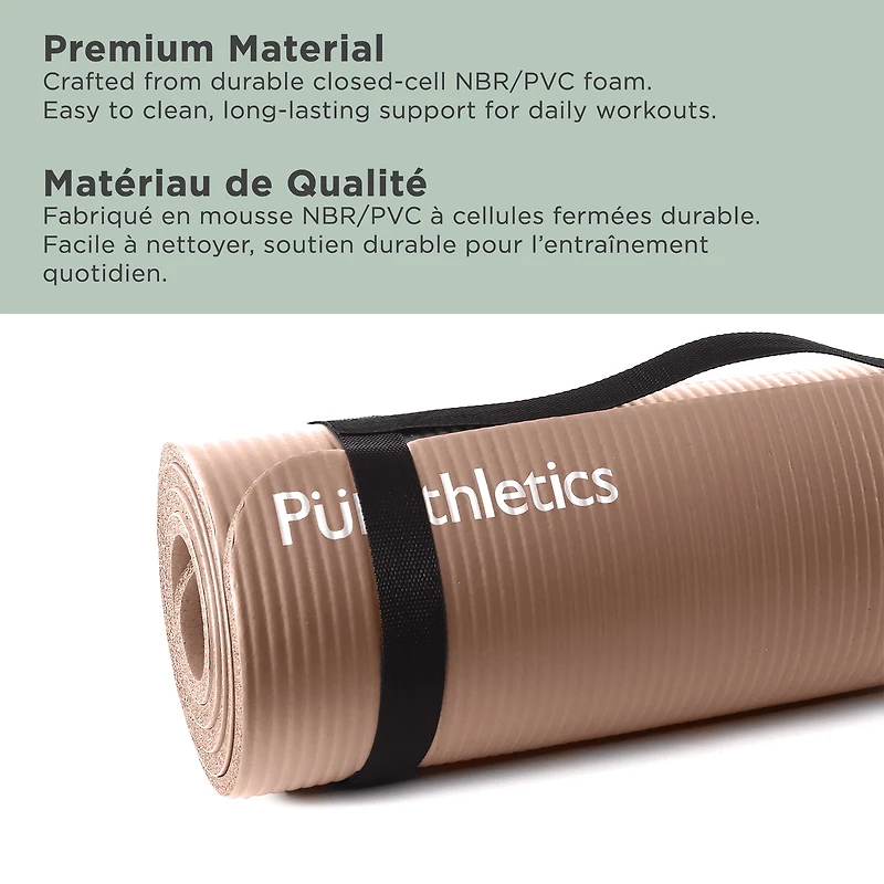 PurAthletics Extra Thick and Long NBR Mat - Mocha Mousse