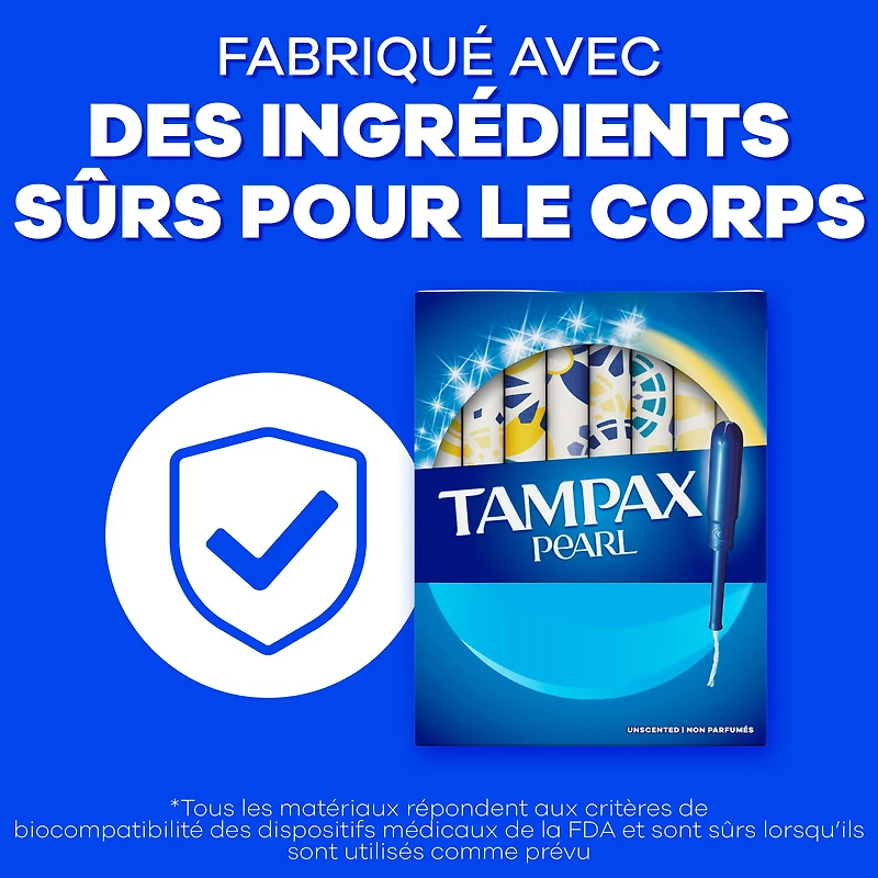 Tampons Tampax Pearl avec tresse anti-fuites LeakGuard, degré d’absorption régulier, non parfumés, 50 tampons 50CT