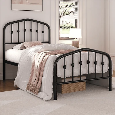 Fullfurnique Modern Metal Bed Frame with Arched Headboard and Footboard, Twin, Black