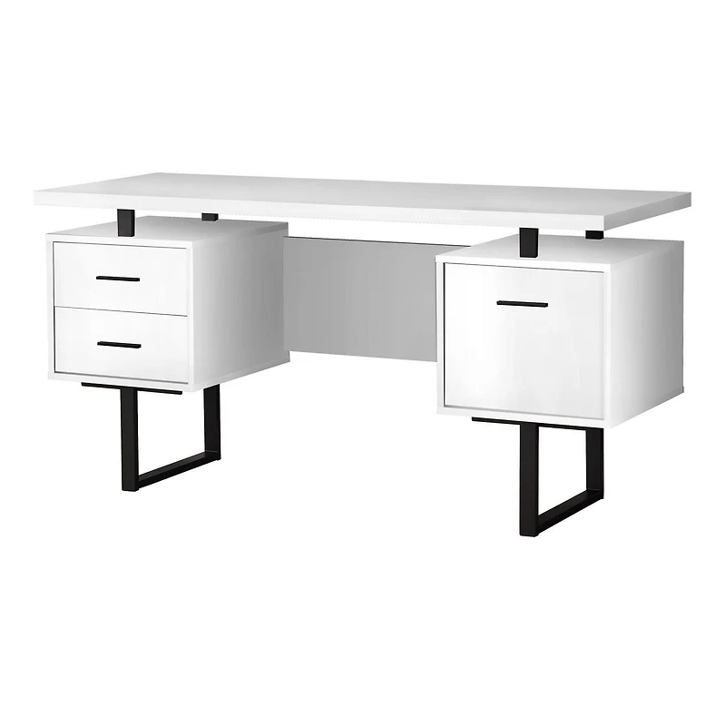 Monarch Specialties Bureau, Bureau À Domicile, Ordinateur Portable, Configuration Gauche, Droite, Tiroirs De Rangement, 60"l, Travail, Métal, Stratifié, Blanc, Noir, Contemporain, Moderne