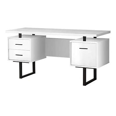 Monarch Specialties Bureau, Bureau À Domicile, Ordinateur Portable, Configuration Gauche, Droite, Tiroirs De Rangement, 60"l, Travail, Métal, Stratifié, Blanc, Noir, Contemporain, Moderne