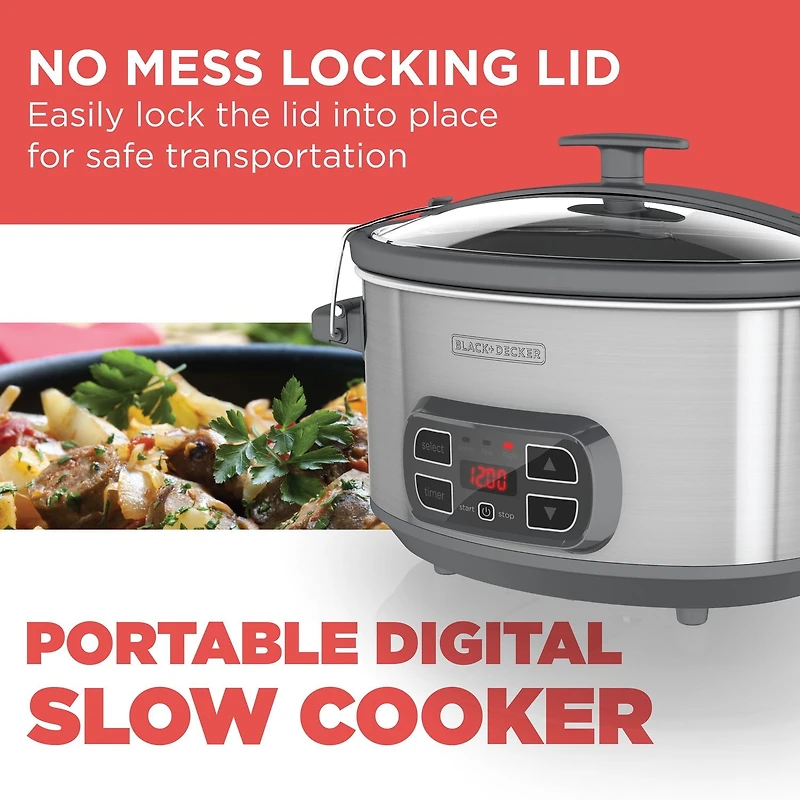 Black + Decker 7-qt Locking Lid Digital Slow Cooker
