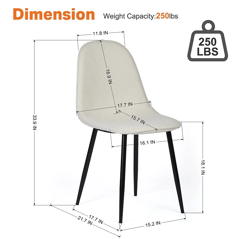 Homy Casa Lot de 4 chaises de bureau rembourrées sans accoudoirs pour espace de travail à domicile, tissu beige