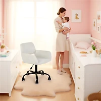 Homy Casa Modern Upholstered Makeup Desk Chair with Adjustable Height Armrests for Vanity Bedroom, Beige Fabric