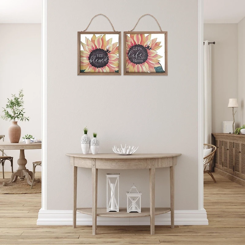 IH Casa Decor Framed Sunflower Print Glass Wall Hanger Asstd - Set of 2