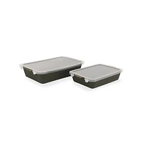 Thyme & Table 4-Piece Stoneware Bakeware Set, Includes Lids, 9"x13" , 7"x10" Bakers With Lids , Green Ribbed