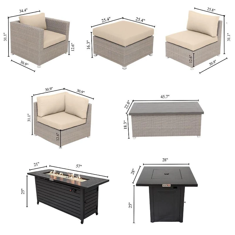Chambers Bay 9 Piece All-Weather Wicker Patio Conversation Set in Navy with Rectangular Fire Table