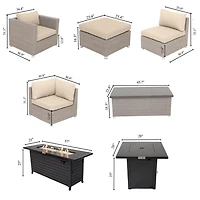 Chambers Bay 9 Piece All-Weather Wicker Patio Conversation Set in Navy with Rectangular Fire Table