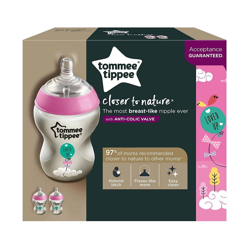 Tommee Tippee Closer to Nature Baby Bottle, 9oz (Girl)