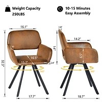Homy Casa Set of 2 Upholstered Swivel Chair with Cut-Out Back, Armrest Accent Chair for Living Room, Brown Faux Suede
