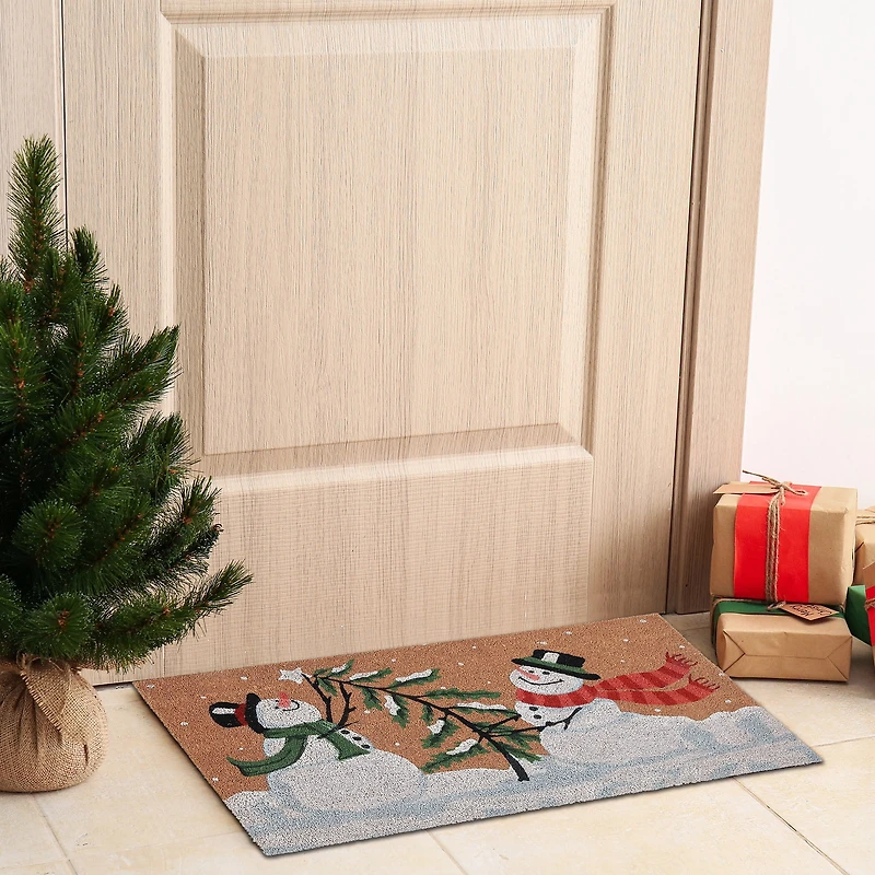 Coir Door Mat (Playful Snowmen)