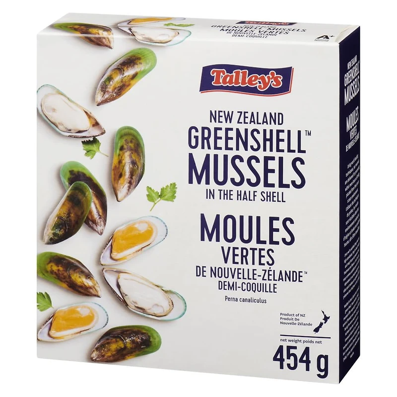 Talley's New Zealand Greenshell Mussels, Half Shell, Frozen, 454 g, 454 g
