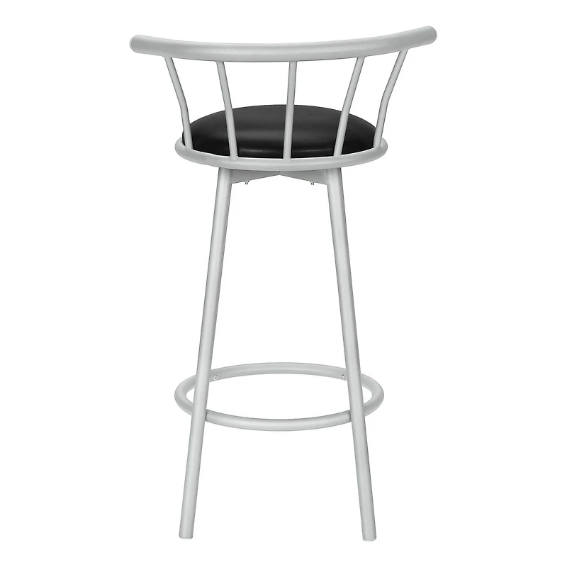 Monarch Specialties  Tabouret De Bar, Lot De 2, Pivotant, Hauteur Bar, Métal Gris, Apparence De Cuir Noir, Contemporain, Moderne