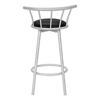 Monarch Specialties  Tabouret De Bar, Lot De 2, Pivotant, Hauteur Bar, Métal Gris, Apparence De Cuir Noir, Contemporain, Moderne