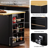 Noble House 53inch Large Kitchen Island with 2 Bar Stools, Power Outlet,Black