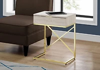 Monarch Specialties Accent Table, Side, End, Nightstand, Lamp, Storage Drawer, Living Room, Bedroom, Beige Marble Look Laminate, Gold Metal, Contemporary, Modern