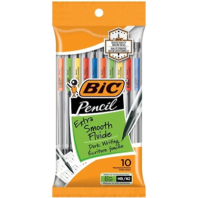 BIC Extra Smooth Mechanical Pencils with Erasers, Medium Point (0.7 mm), 10-Count Pack, Bulk Mechanical Pencils for School or Office Supplies, Pack of 10
