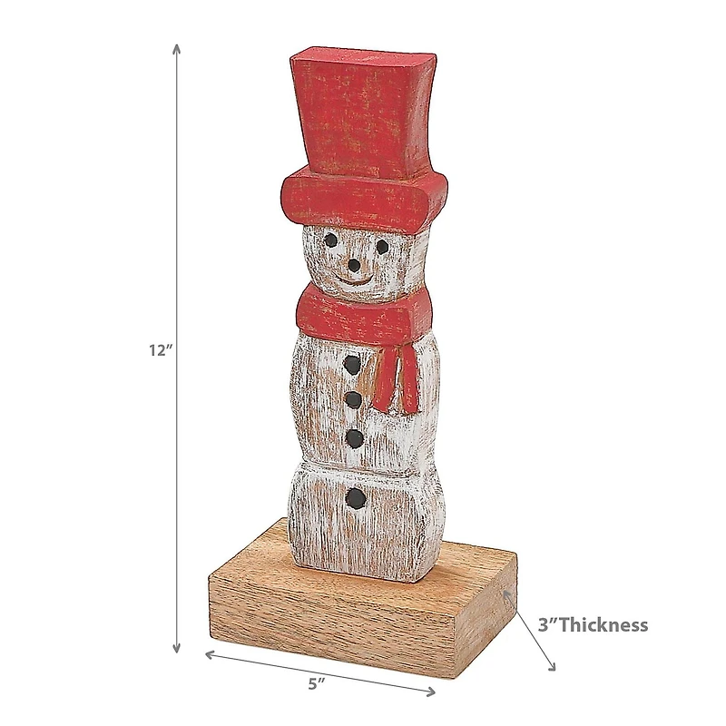 Christmas Mango Wood Snowman Avec Haut Chapeau Sur La Base