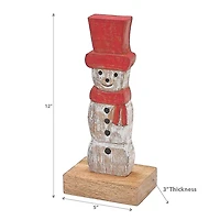 Christmas Mango Wood Snowman Avec Haut Chapeau Sur La Base