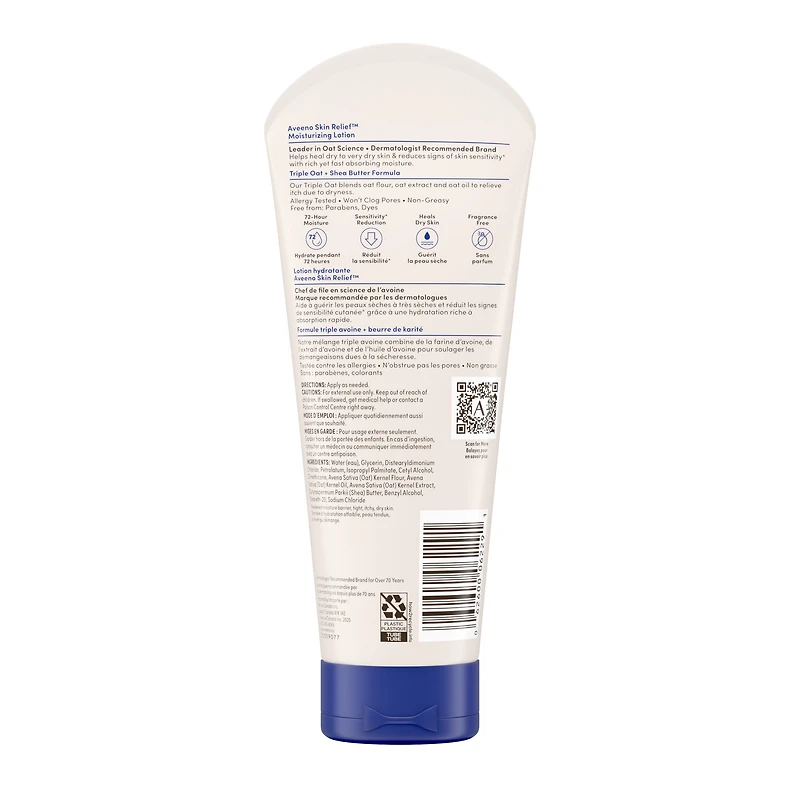 Aveeno Lotion Hydratante Skin Relief, Beurre de Karité, Avoine, Hydratant Corporel pour Peau Sèche, Sans Parfum