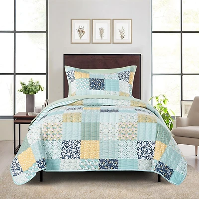 Mainstays All in One Lightweight Quilt Set and Sheet Set -5 Piece, Twin-XL, Patchwork