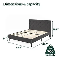 Zinus Shalini 41 inch Upholstered Platform Bed Frame, Dark Grey