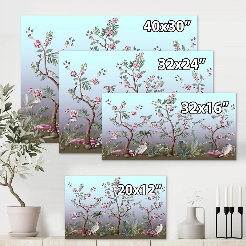 Designart Chinoiserie Aux Oiseaux Et Pivoines II Art mural sur toile