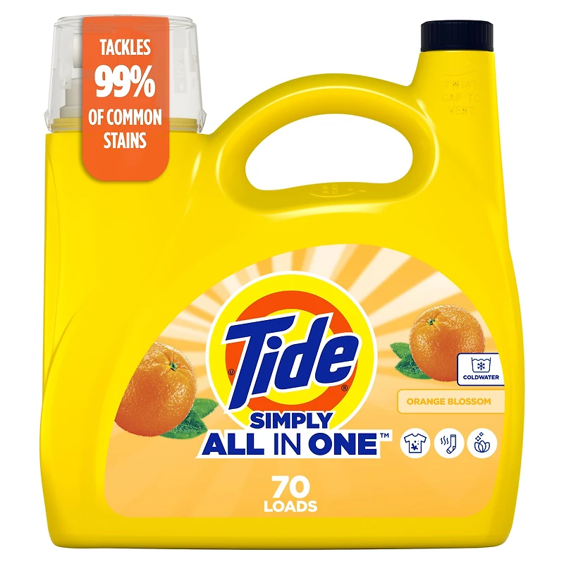 Détergent à lessive liquide Tide Simply Tout-en-un, parfum Fleur d’oranger, 70 brassées, 2,72 L