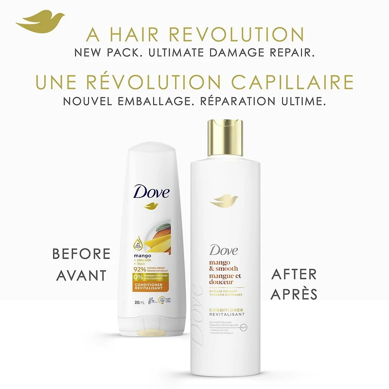 Revitalisant pour cheveux ternes et secs, Dove Mangue et Douceur avec technologie Soin Bio-Protéine Liquide, 355mL 355 ML