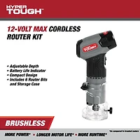 Hyper Tough 12V Max Brushless Lithium-Ion Palm Edge Router with 1.5Ah Battery and Charger, HYPER TOUGH 12V PALM ROUTER