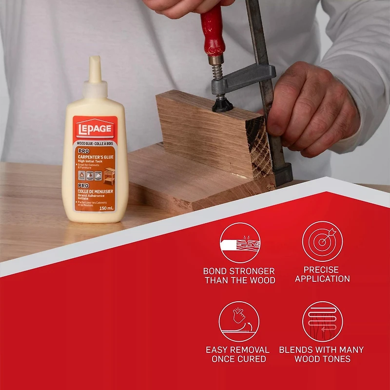 Colle à bois Pro de LePage pour menuisiers 150 ml, adhérence plus forte que le bois