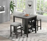 K-Living Pheony Marble Counter Height Table with Storage and & 2 Bar Stools