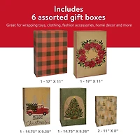 Boîtes-cadeaux Holiday Time pliantes imprimées de Noël en carton kraft, 3 tailles assorties, 6 boîtes, de Holiday Time 6 boîtes-cadeaux de Noël en carton kraft imprimées