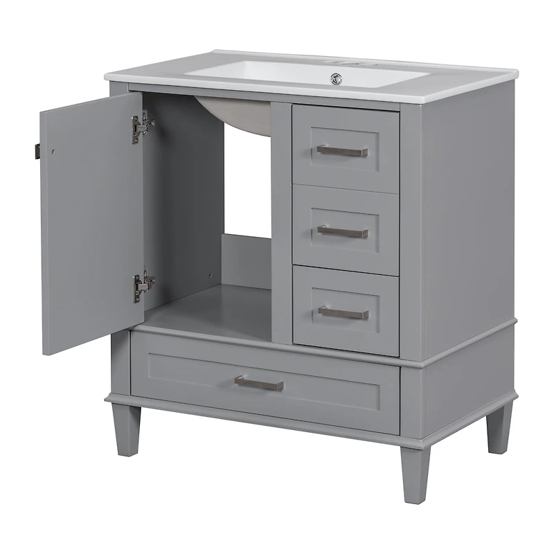 Homy Casa 30 in Modern Charcoal Grey Kitchen Sideboard with Ceramic Sink