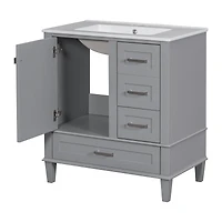 Homy Casa 30 in Modern Charcoal Grey Kitchen Sideboard with Ceramic Sink