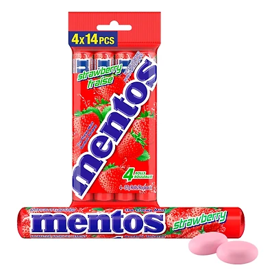 Mentos Menthes moelleuses, Fraise, Paquet de 4 rouleaux (56 pcs), rouleau de 37g