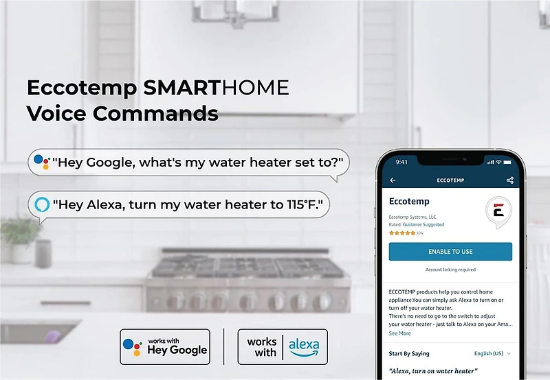 Eccotemp SmartHome 2.5 Gallon Electric Mini Tank Water Heater with Voice Commands