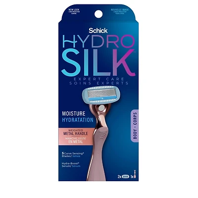 Hydro Silk Rose Gold Metal Handle Women's Razor and 2 Refills, 1 Razor 2 Refills