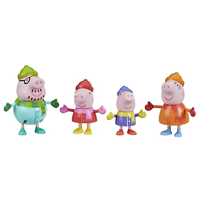 Peppa Pig, Peppa's Club, pack 4 figurines famille, Jouons sous la neige, figurines Famille Pig en tenues d'hiver, dès 3 ans