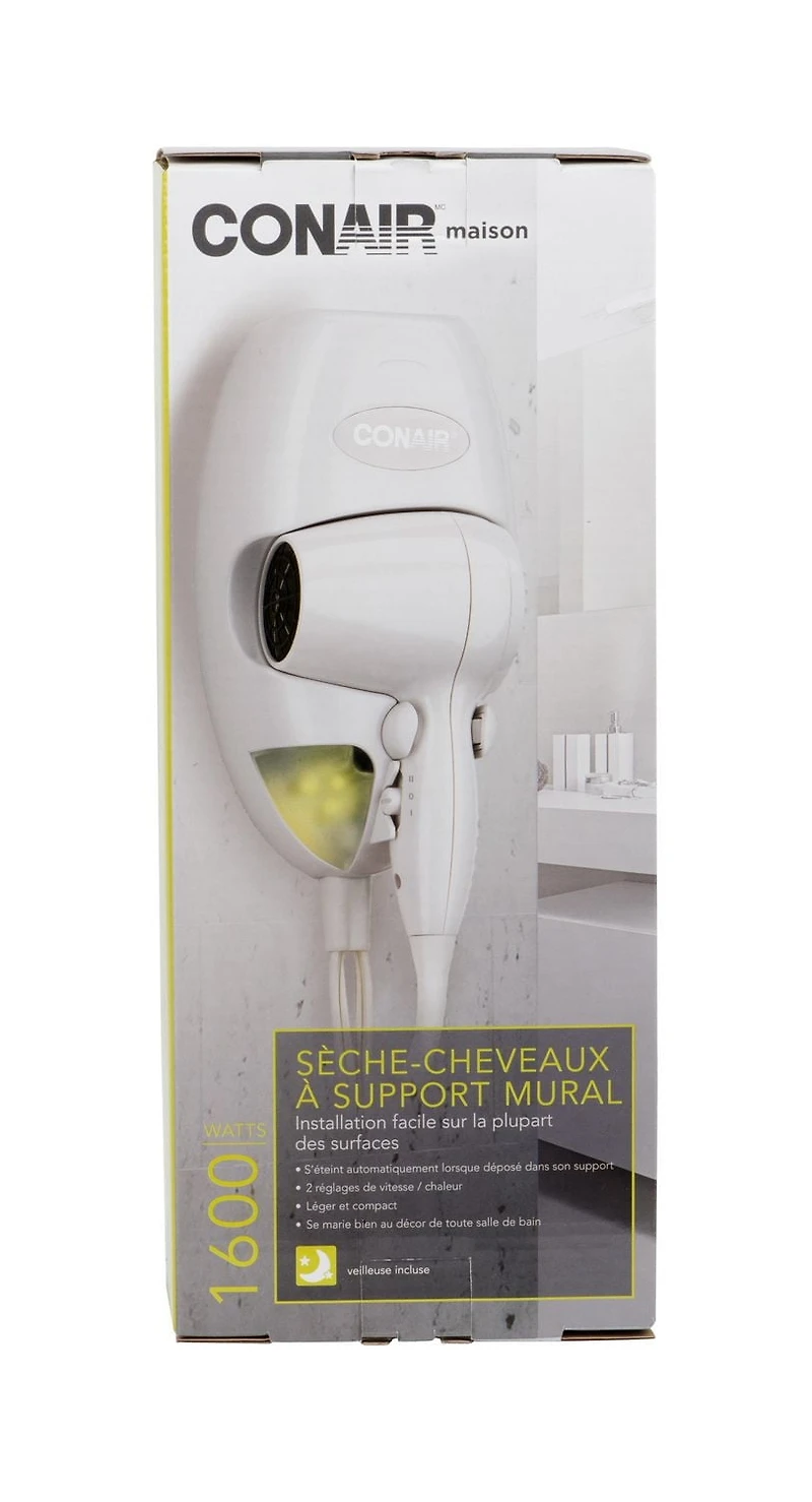 Sèche-cheveux Conair 1600 watt compact avec fixation murale