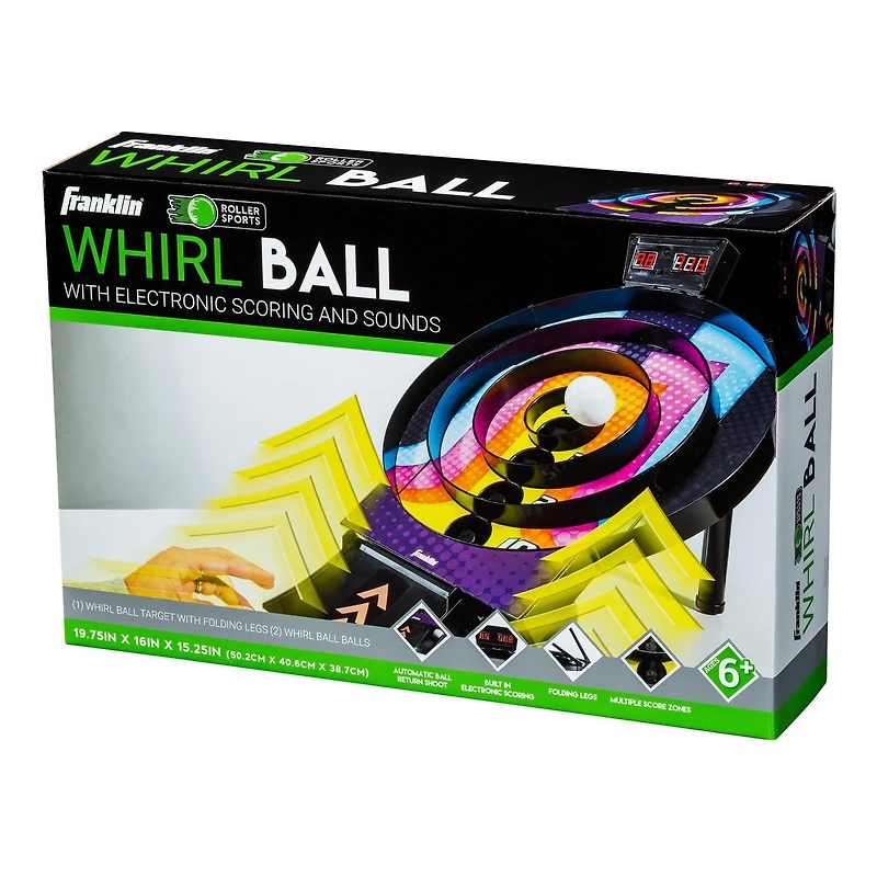 Jeu de balle tourbillon de type arcade Franklin Sports – Jeu d’arcade sans outils qui est prêt pour la salle de jeu – Pointage électronique automatique avec rampe d’arcade de retour de balles. Excelle