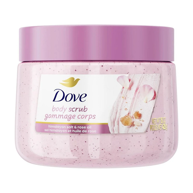 Dove Gommage corporel pour une peau visiblement soyeuse et nourrie, Sel de l'Himalaya et Huile de Rose avec ¼ de crème hydratante 425g