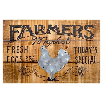 Truu Design Farmer's Market Wooden Wall Sign, 12 x 18 inches, Brown