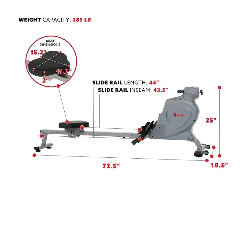 Sunny Health & Fitness Space Efficient Magnetic Rowing Machine - SF-RW5987