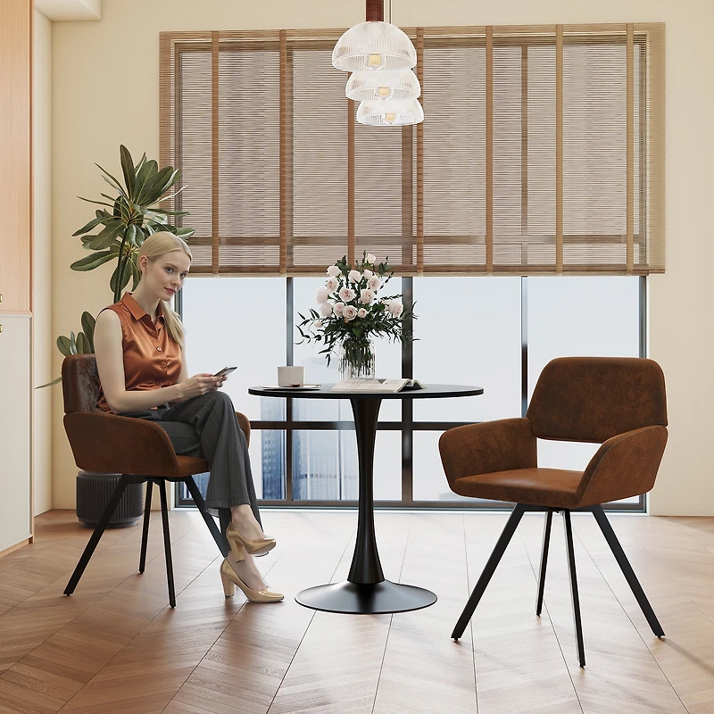 Homy Casa Set of 2 Upholstered Swivel Chair with Cut-Out Back, Armrest Accent Chair for Living Room, Brown Faux Suede