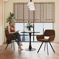 Homy Casa Set of 2 Upholstered Swivel Chair with Cut-Out Back, Armrest Accent Chair for Living Room, Brown Faux Suede
