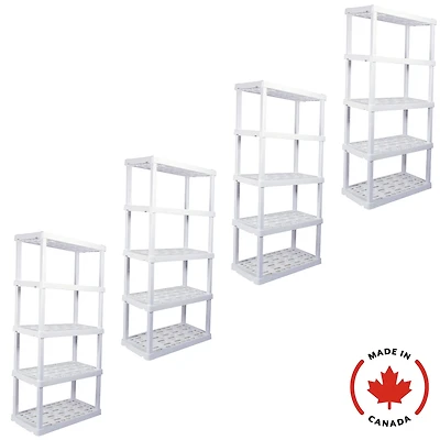 Hyper Tough Plastic Storage Shelves Multipurpose Home Storage Organizer 5-Tier 74"H x 18"D x 36"W 4-Pack White-750 lbs Total Capacity