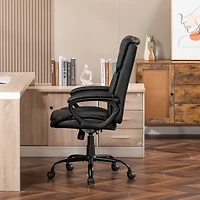 Chaise de bureau ergonomique à dossier haut en cuir Mainstays Executive, noire. Conçue pour les adultes, cette chaise est idéale pour les professionnels, les travailleurs à distance et les étudiants u